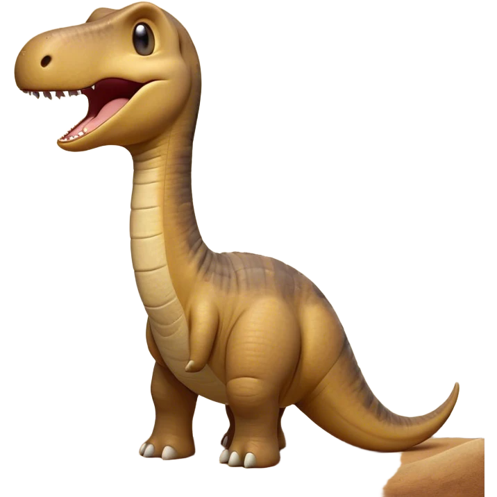 Cinematic Cute Yawning Brachiosaurus Portrait Emoji, Head tilted slightly with a dramatic, wide-open yawn, showcasing a gently drooping long neck and a small head with sleepy, half-closed eyes, set against a massive, textured body in warm earth tones, Simplified yet irresistibly adorable features, highly detailed, glowing with a soft, cozy golden glow, high shine, relaxed yet expressive, stylized with a dash of whimsical ancient charm, soft glowing outline, capturing the essence of a drowsy yet affectionate Brachiosaurus that appears ready to stretch and yawn its way out of the screen! emoji