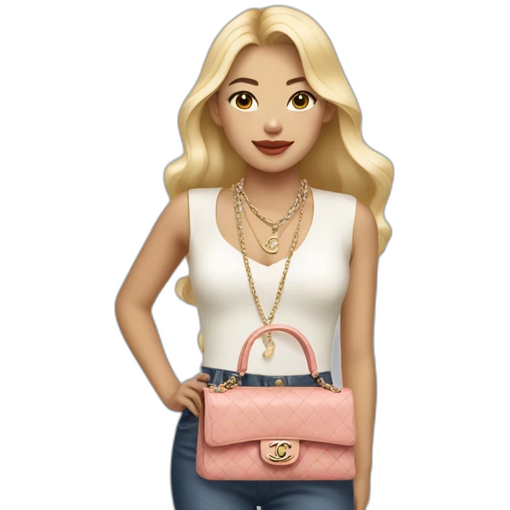 Blonde Asian girl with Birkin bag and Chanel necklace emoji