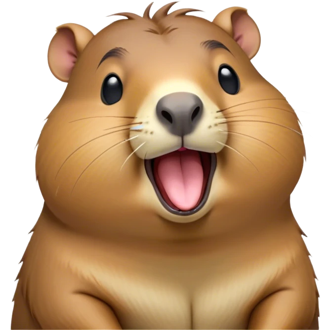 Cinematic Cute Yawning Capybara Portrait Emoji, Head tilted slightly with a dramatic, wide-open yawn, showcasing a plush, rotund body with a gently relaxed capybara face, including a short snout and subtly drooping ears, with drowsy, half-closed eyes rendered in exquisite detail; high shine, relaxed yet expressive, styled with a dash of playful natural charm, soft glowing outline, capturing the essence of a sleepy yet affectionate capybara that appears ready to stretch out for a peaceful nap! emoji