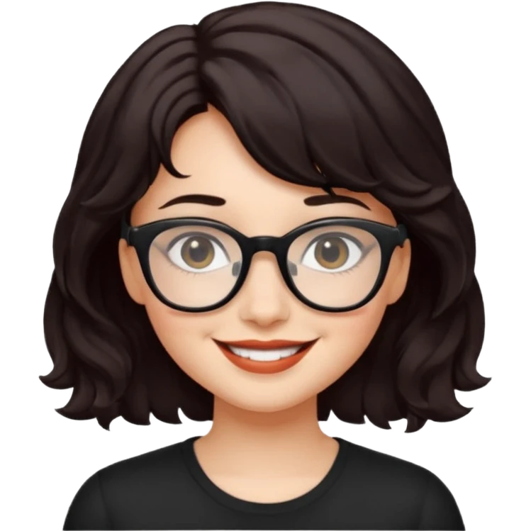 niña con pelo corto ondulado color negro rojiso con lentes negros  emoji
