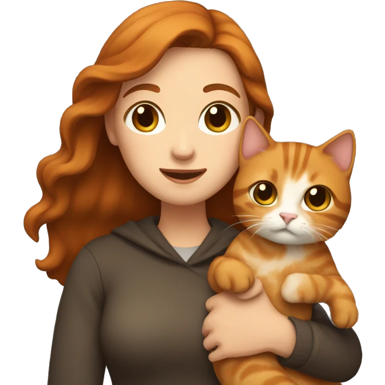 a woman with brown hair holds a ginger cat in her arms emoji