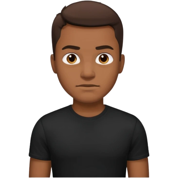 man with brown hair who is strong wearing black t shirt not smiling emoji