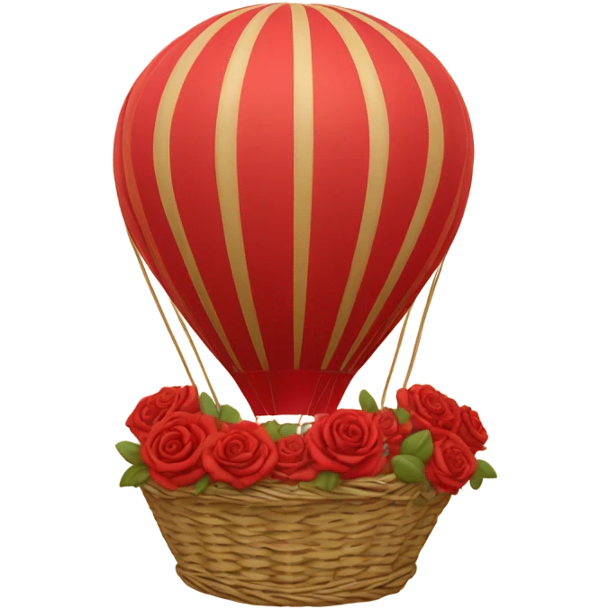 red hot air balloon and beige basket with roses emoji