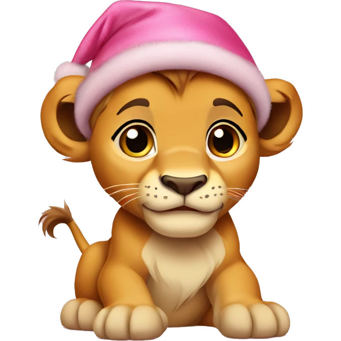 Baby Nala Lion King wearing Pink Christmas Hat emoji