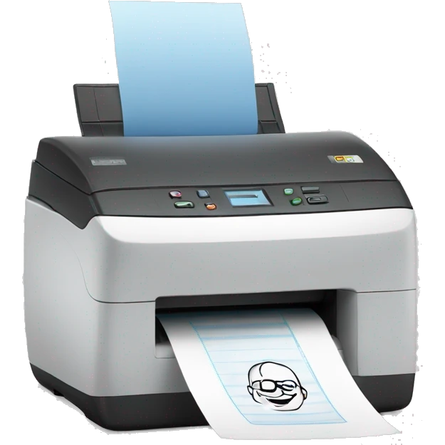 printer with open scanner and smoke emoji
