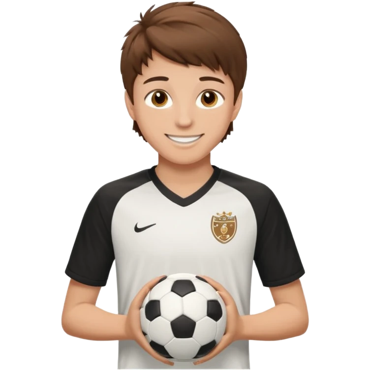 Illustrated emoji of a teen boy with brown hair and brown eyes, hair styled like a soccer player  emoji