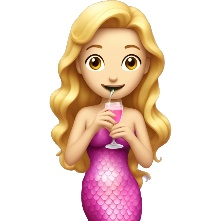 A caucasian mermaid drinking champagne dressed in pink emoji