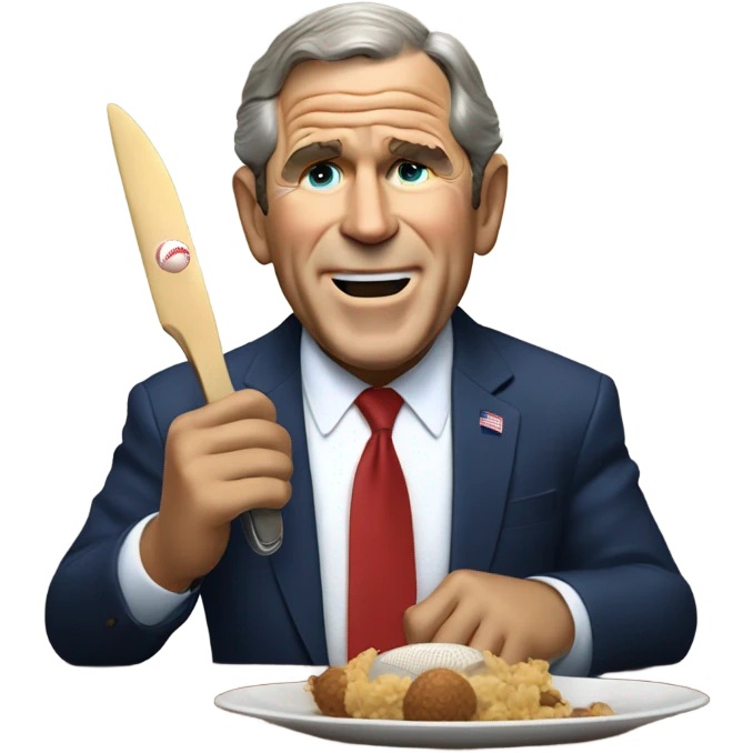 George w. Bush eating a baseball with a knife & fork emoji