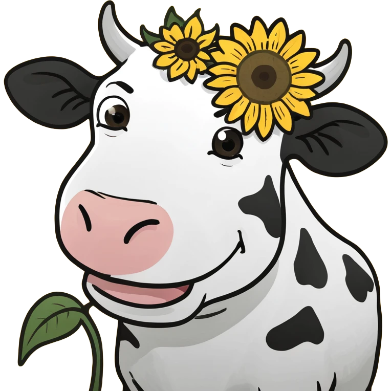Happy cow with sunflower in hair emoji