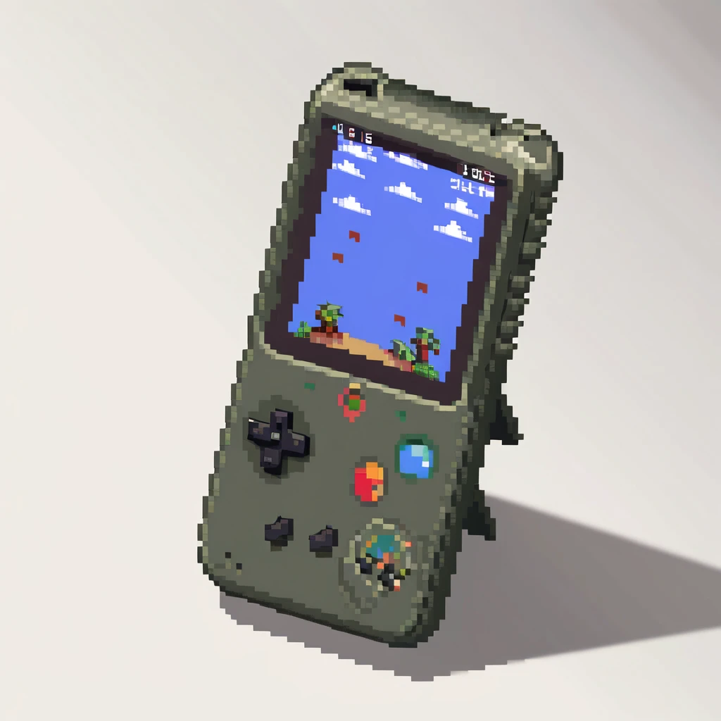 Retro gaming handheld device with screen visible, viewed at 45 degree angle emoji