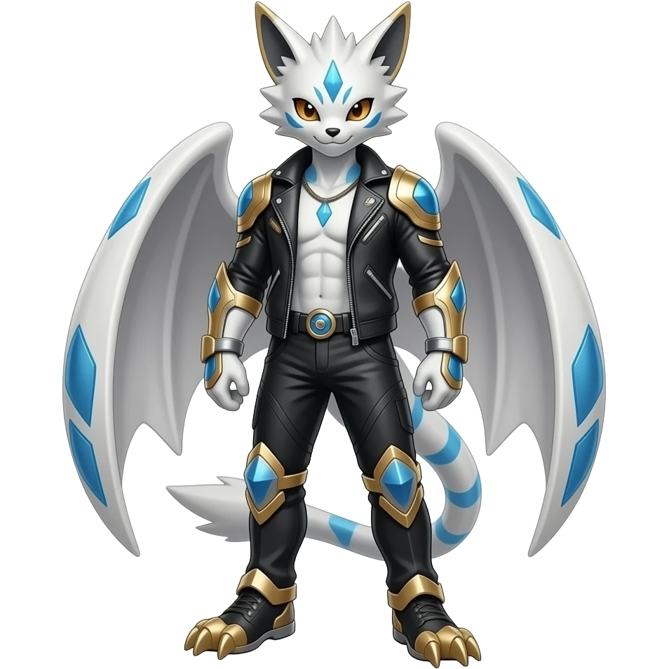 Cool Edgy Shiny Cool Badass Pretty Handsome Renamon-Zeraora-Lombax-Fakémon-hybrid full body emoji