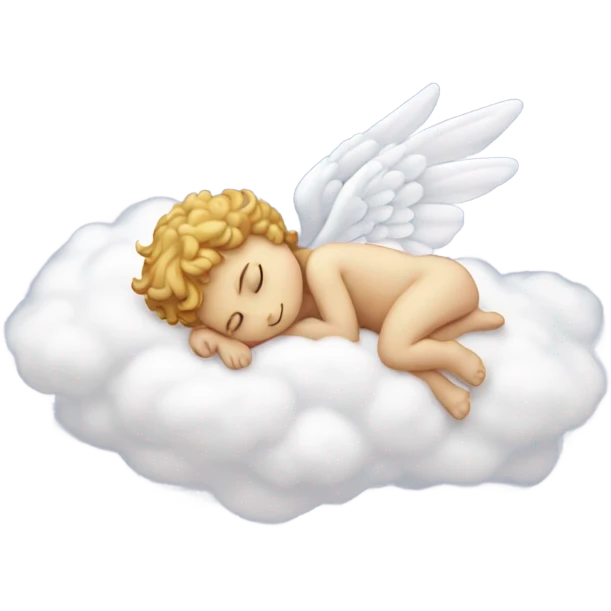 Realistic Photo of pale cupid asleep on a cloud emoji