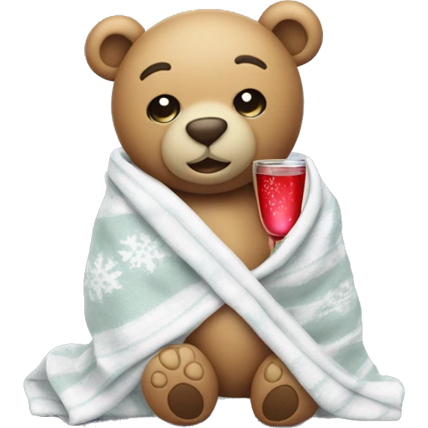 a Christmas teddy happy bear wrapped in a blanket drinks tequila  emoji