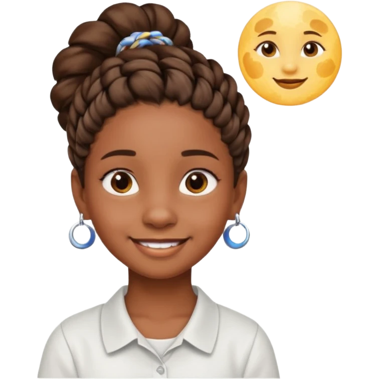 a brown skin ten year old girl with short twists  and moon earrings emoji