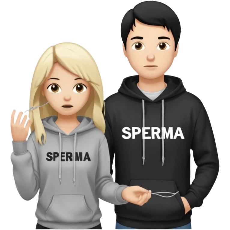I want it to be this emote 🙍‍♂️
of a white guy with black hair and a black sweatshirt with the word "sperma" written in white in the middle. Behind him, there's a pretty blonde with long hair, pulling the string on the first person's hoodie. The girl is wearing a gray sweatshirt. emoji
