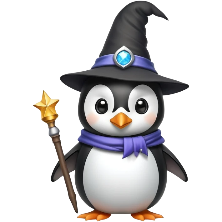 penguin wearing wizard hat and holding magic wand emoji