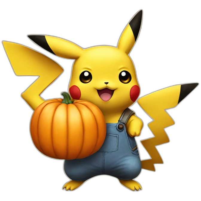 Pikachu holding a pumpkin emoji