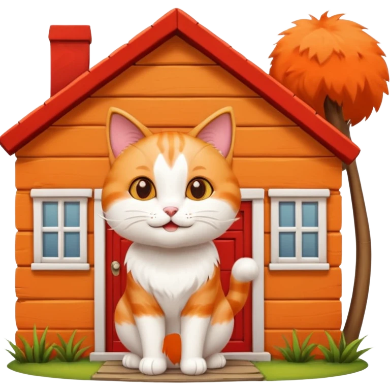 happy cat in front of their new house emoji