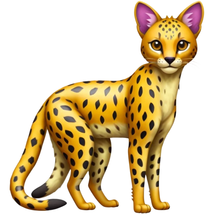Colorful shiny Leopard-Caracal-Cheetah-Serval-Civet-Trico-Sergal-Vernid-fusion-hybrid-animal-creature, dull body emoji