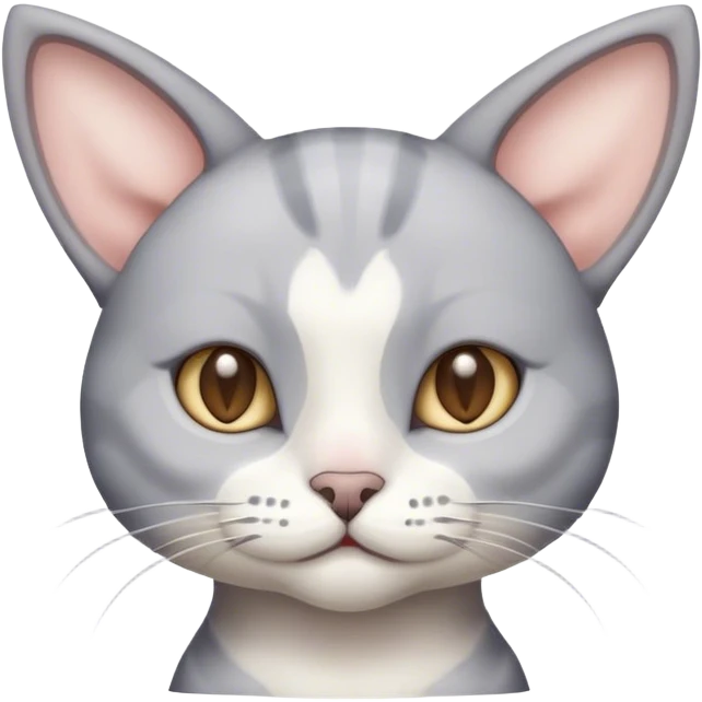 Grey and white cat small head big ears emoji