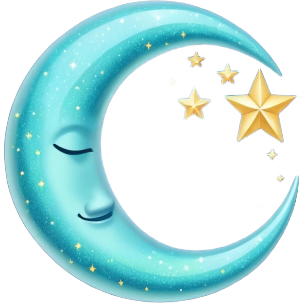 Glitter cian crescent moon emoji