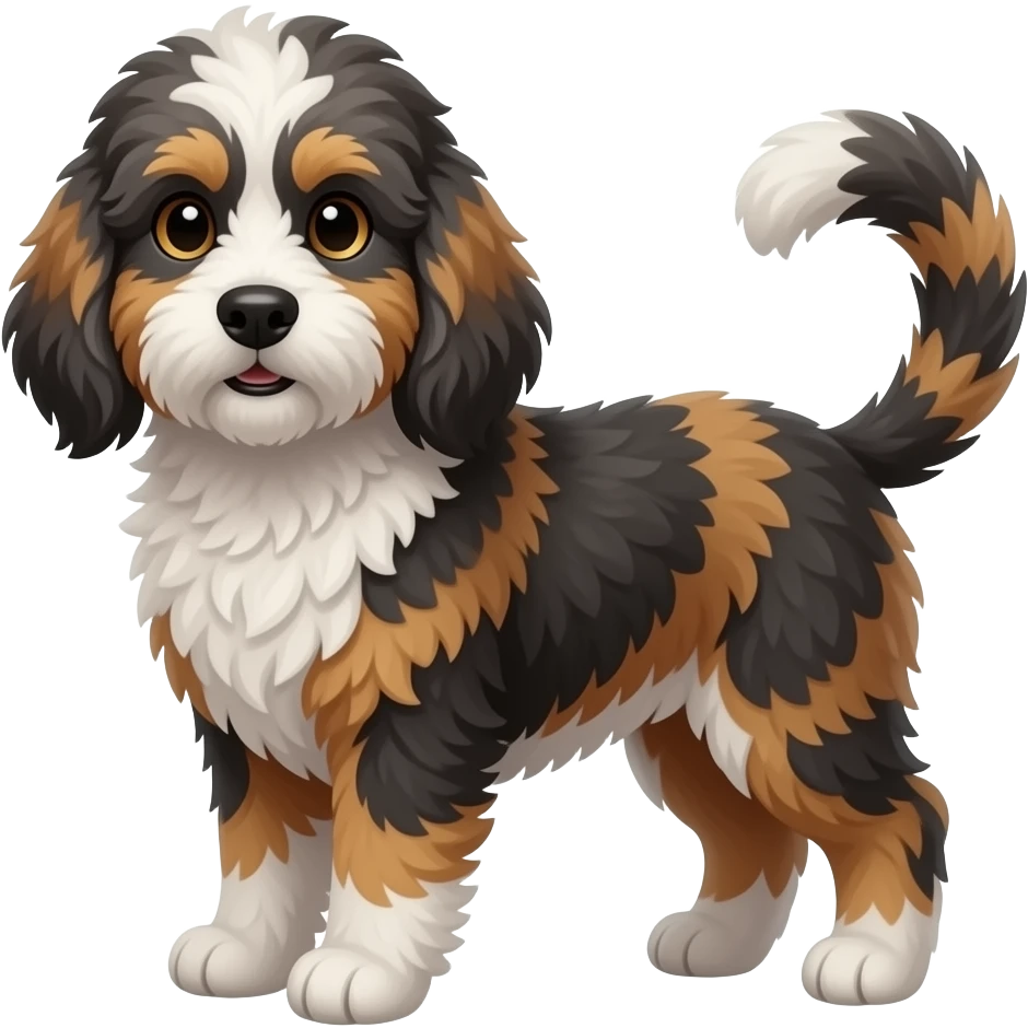 mini tri merle bernedoodle with long haired black cat emoji