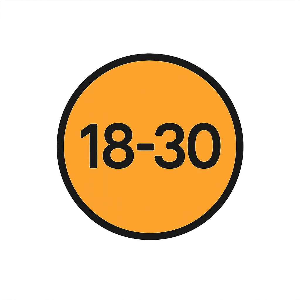 Discord role icon for ages 18-30, minimalistic circle or badge with bold '18-30' text, clean and modern design emoji