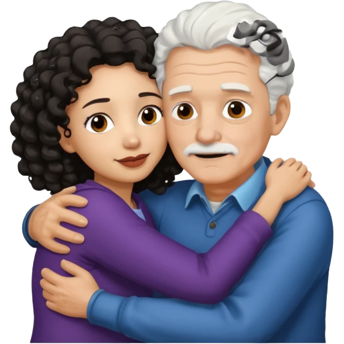 Old man hugging brown skin curly hair woman emoji