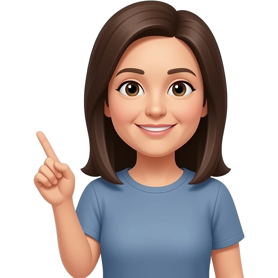 long straight brown hair 50 years old, tshirt, thin body, teaching math math to students emoji