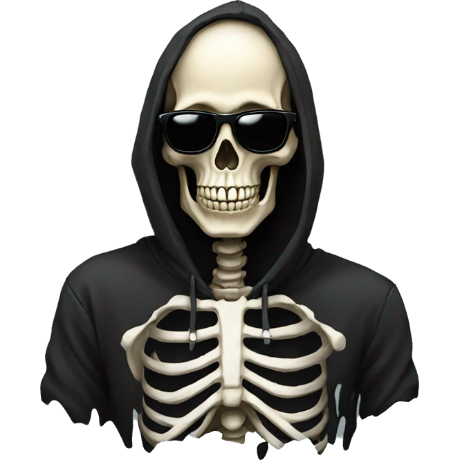 skeleton with sunglasses in black hoodie emoji