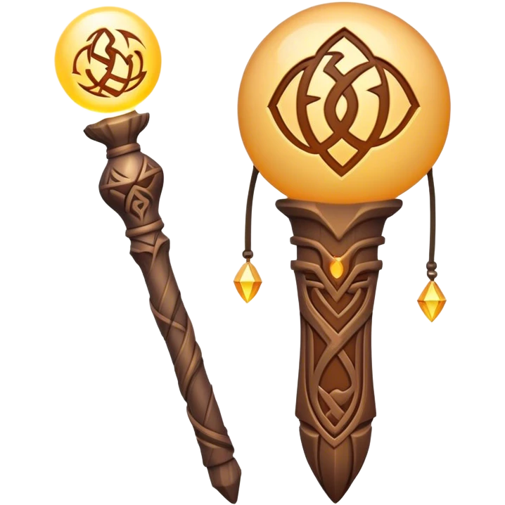 Clash of Clans aesthetic: Cinematic Playful Magic Staff Emoji, rendered in a 3D vector-style similar to standard emojis with minimal shading and bold, simplified shapes. A compact, isometric enchanted staff with intricate runic carvings and a glowing orb at its tip, softly glowing with a mystical arcane charm. Simplified yet unmistakably iconic, highly detailed and consistent, glowing with a soft radiant glow and high shine. Stylized with a touch of legendary sorcery and a soft glowing outline, capturing the essence of a powerful magic staff with a friendly, playful vibe! emoji