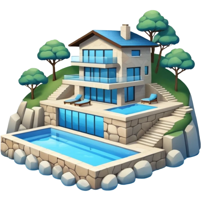 modern house on the hill, with a pool ON THE HILL emoji