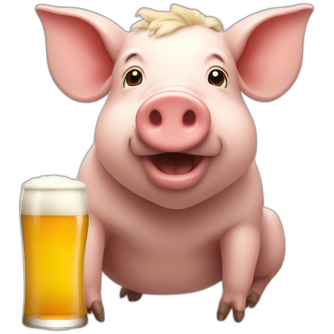 Un cochon avec une bière emoji