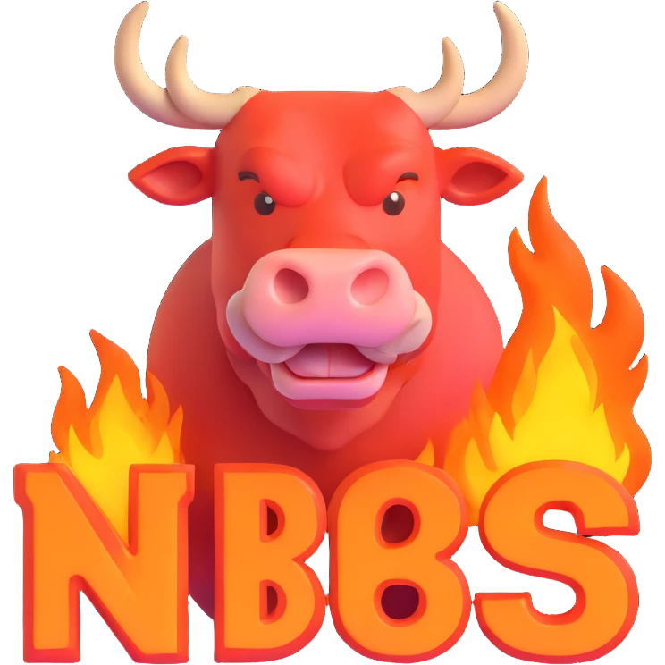 3D bull with the text 'NBS' overlaid, both outlined in fire, transparent background, suitable for Discord emoji emoji