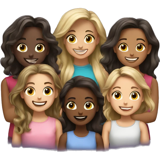 A group of 9 girls happy 2 girls dark sk emoji