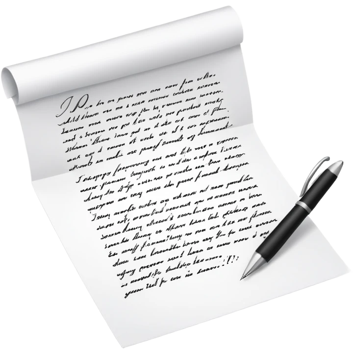 a paper letter with "TO SARAH" text written at the top of the letter, with a pen lying next to it emoji