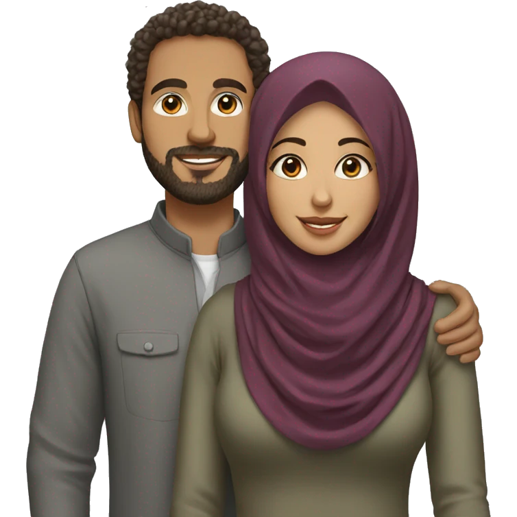 Woman hijab with her husband curly hair emoji