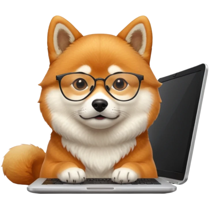 shiba inu with eye glasses and computer creative emoji