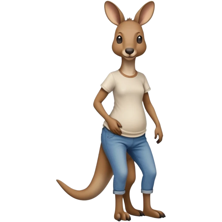 female kangaroo anthropomorphised wearing jeans and a t-shirt walking upright emoji