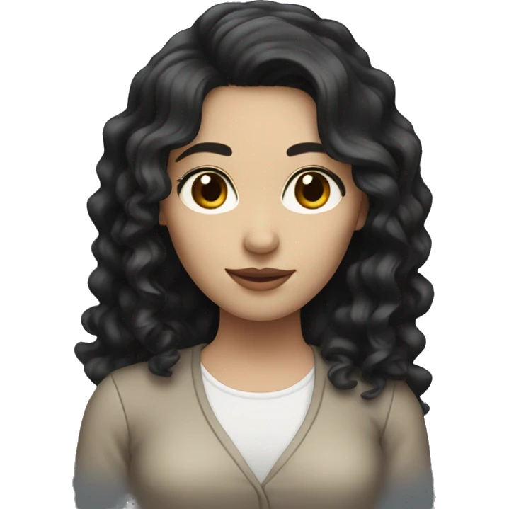 Woman with white skin, long black wavy hair, brown eyes, nice clothes emoji