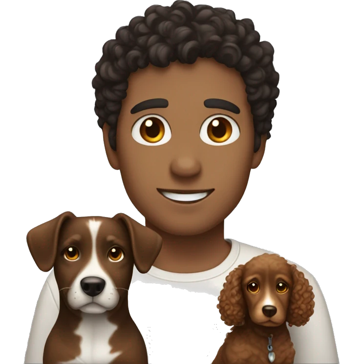 dark haired guy and dark haired curly girl with brown dog emoji