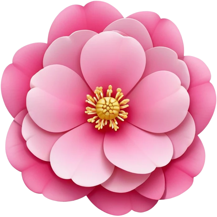 camellia flower, flat design, 5 layered pink petals with soft gradient, golden stamen in center, minimal outline, clean circular shape, pastel colors emoji