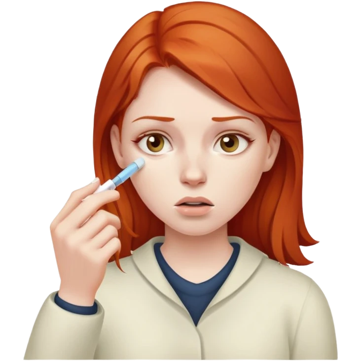 Redhead woman sick taking her temperature  emoji