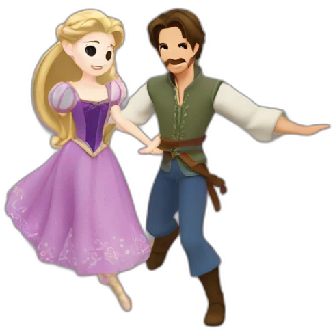 Rapunzel and Flynn Rider dancing anime style emoji