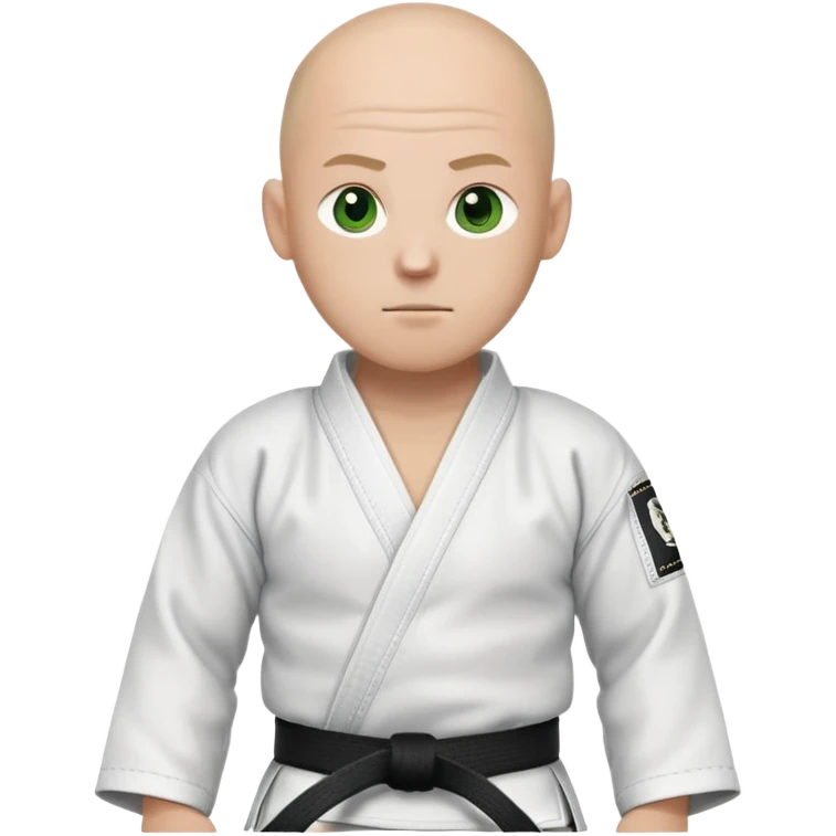 Bald white guy with 1 week bristle with green-brown eyes wearing black jiu-jitsu gi with white belt with two stripes on the belt emoji