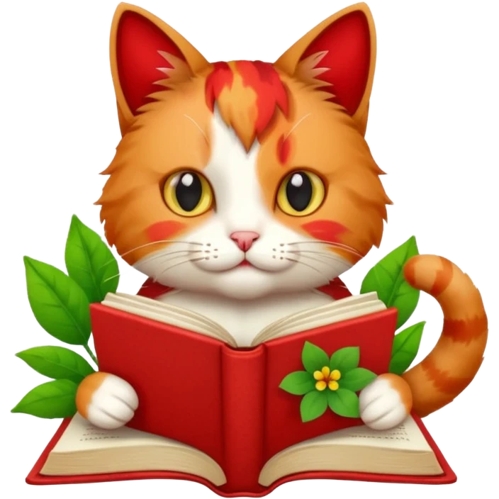 Cat reading book + flower emoji