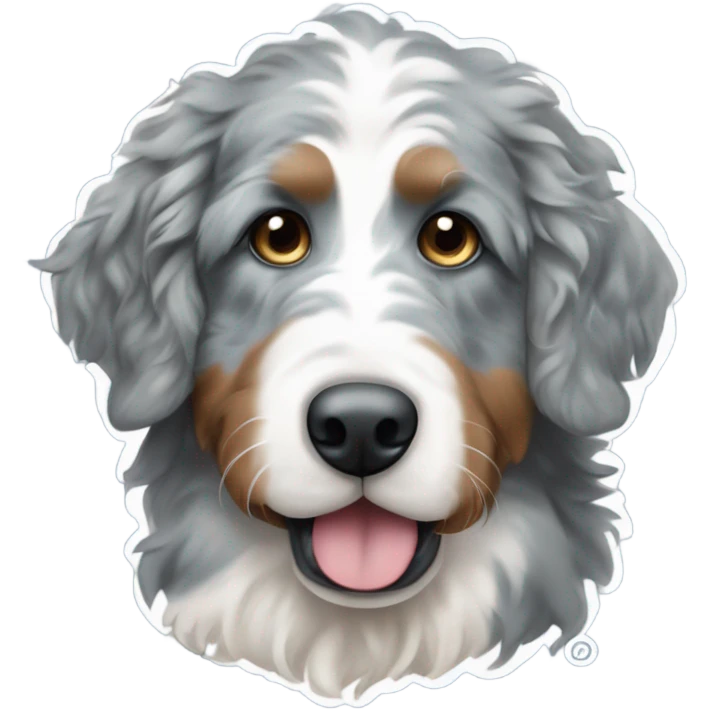 Merle Bernedoodle with one whitish blue eye and one blue-gray green eye  emoji