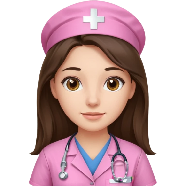 pretty brunette nurse with long hair in pink scrubs emoji