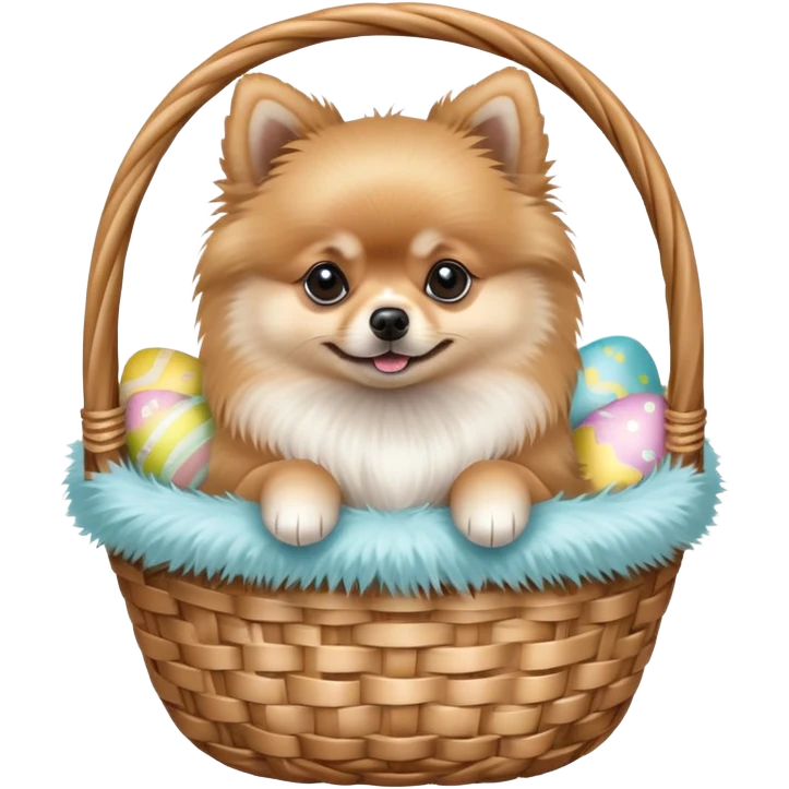 Easter Basket with cute Pomeranian spitz emoji