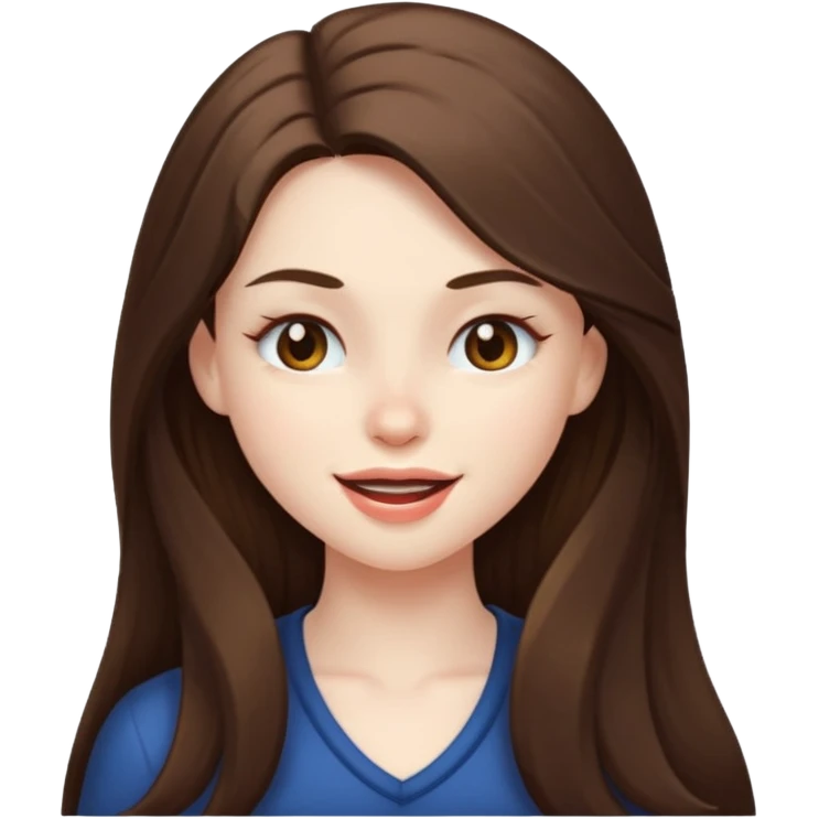 pale skin girl with long brunette hair and brown eyes, winking emoji